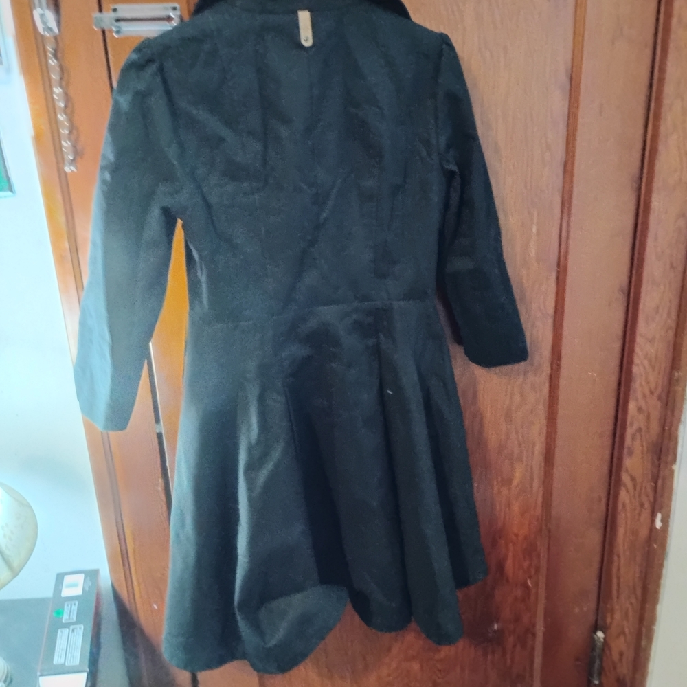 Black Spring Jacket with Waisted Skirt Bottom And 3/4 Sleeves Details